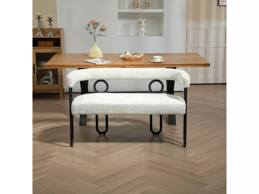Haobosic - Canapé Double Moderne en Tissu Chenille Beige, Design Dossier Arrondi, Cadre Métallique Solide, 250 kg Capacité, Élégant et Confortable