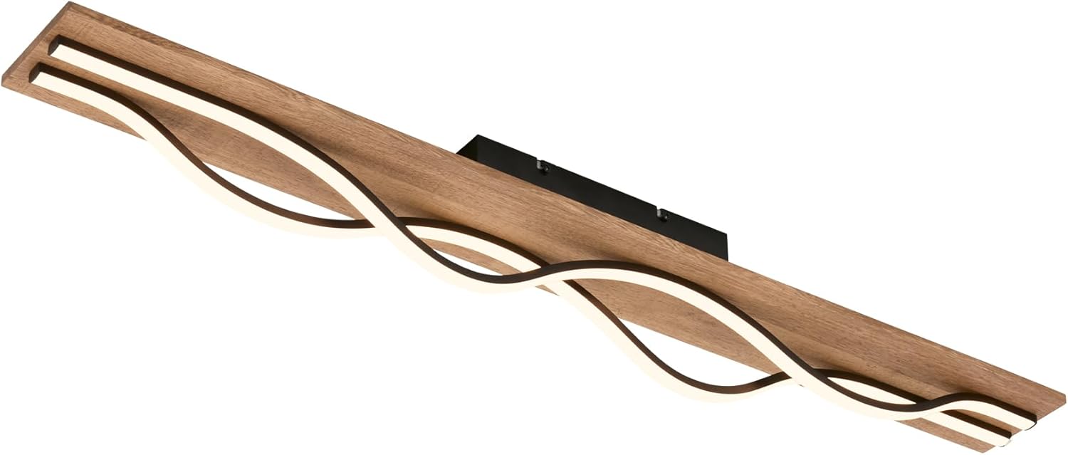 BRILONER - LED Deckenlampe Vintage mit Wellenform, warmweißes Licht, Holzbasis, LED Deckenleuchte, Lampe, Wohnzimmerlampe, Schlafzimmerlampe, Küchenlampe, Deckenbeleuchtung, 98 cm, Schwarz-Holz