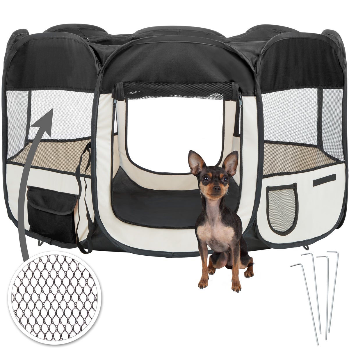 tectake opvouwbare puppyren, voor binnen en buiten, 115 x 115 x 64 cm, inclusief draagtas en haringen