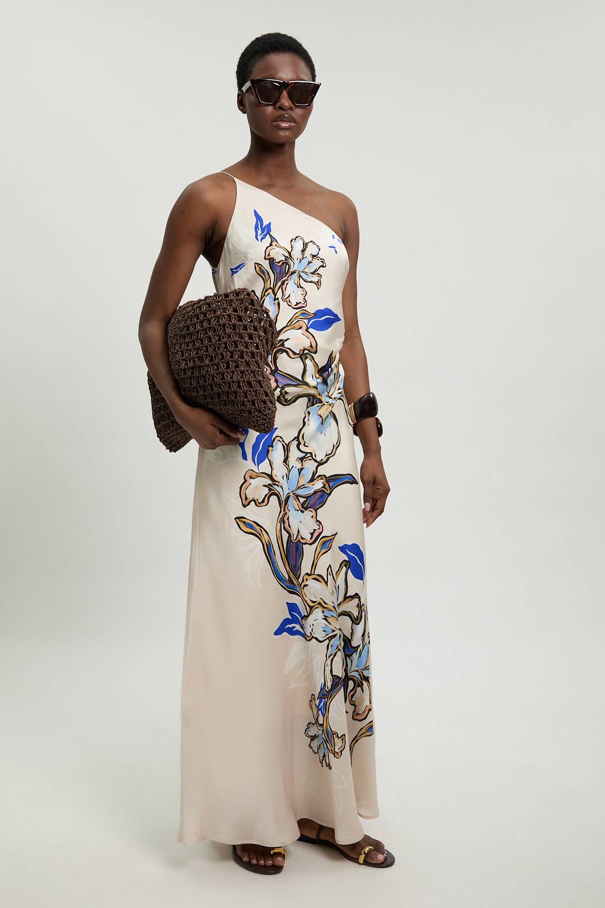 KarenMillen Robe Mi-longue En Satin De Viscose Imprimée À Détail Asymétrique