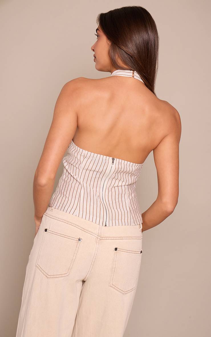 Marron Haut Bandeau Tissé À Rayures Avec Détail À Nouer