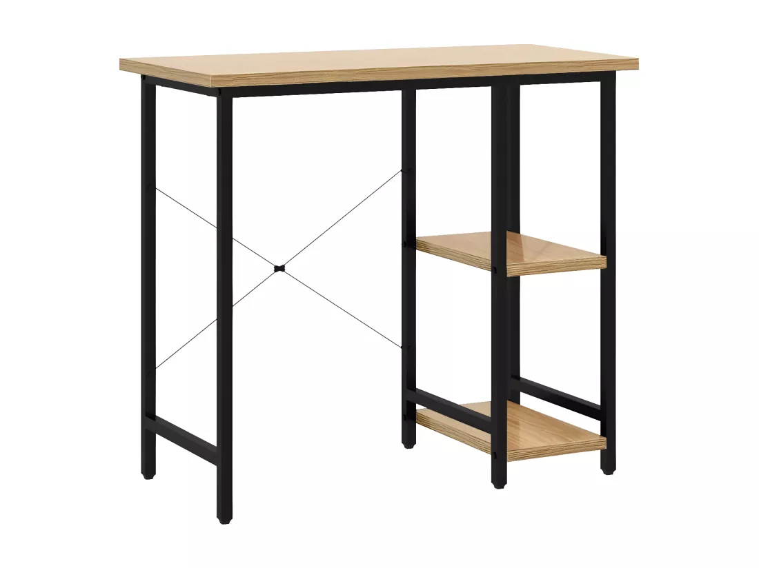 Bureau d'ordinateur Noir et chêne clair 80x40x72cm MDF et métal