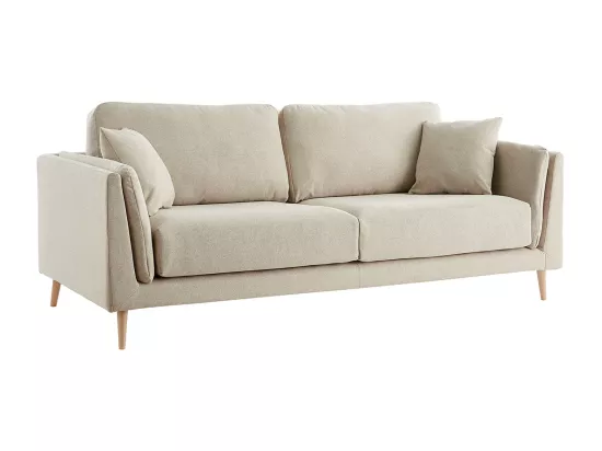 Canapé scandinave 3 places en tissu beige naturel et bois clair VOGUE