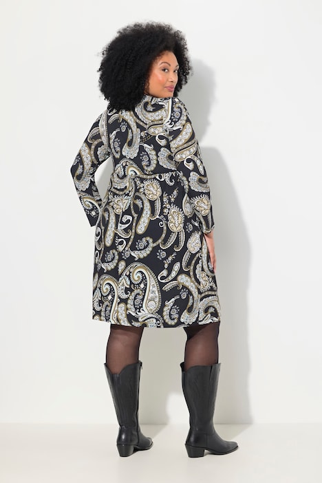 Jerseykleid, Paisley, A-Linie, Rundhals, Langarm