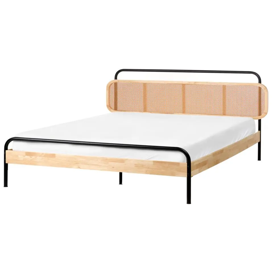 BOUSSICOURT - Tweepersoonsbed - Lichtbruin - 180 x 200 cm - Rubberhout