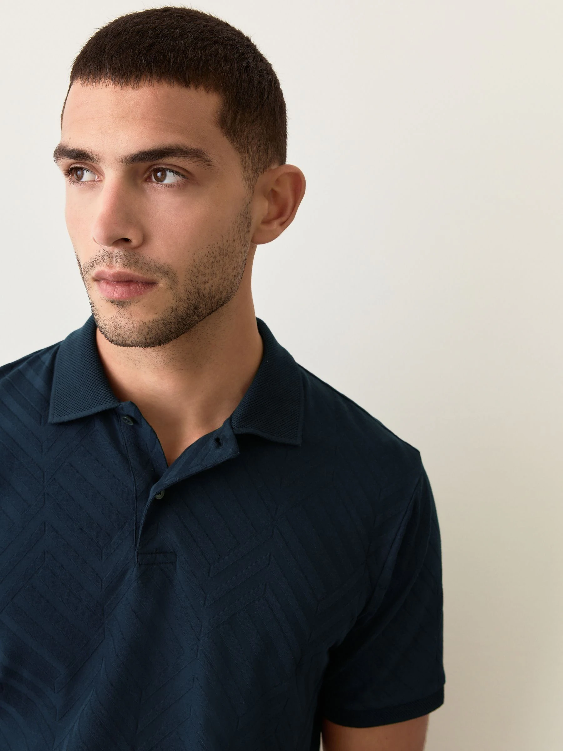 Donkerblauw - Normale Pasvorm - Net jacquard poloshirt