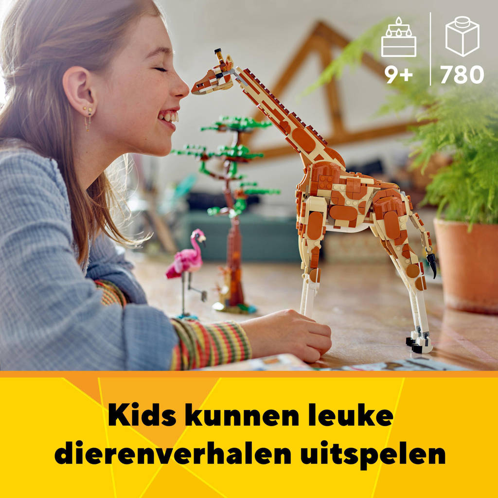 Fijne aanvulling3-in-1 Safaridieren Speelgoed Set met Giraffe, Gazelles en Leeuw 31150