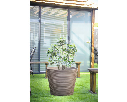 Lafiora geribbelde kunststenen plantenbak, Ø 60 cm, H 49 cm, bruin