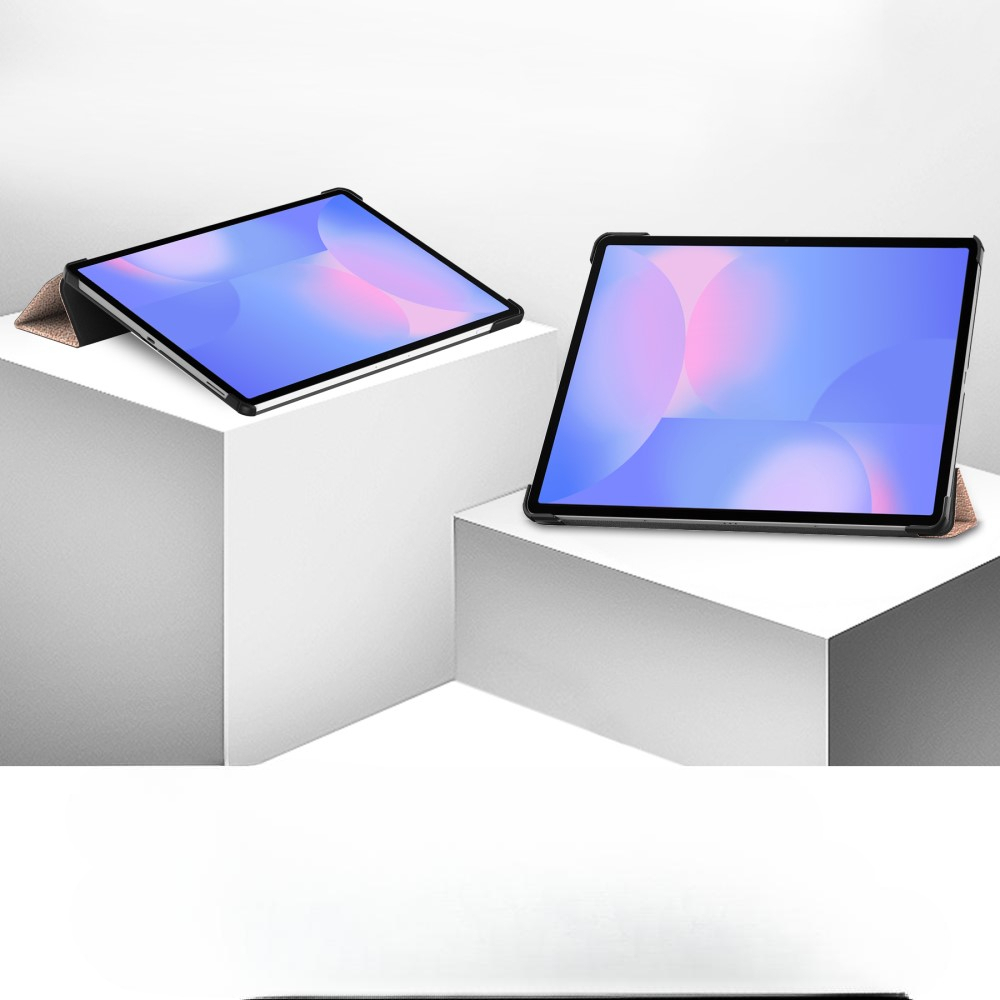 Samsung Galaxy Tab S10 FE  Plus Flipcase Hülle Ledertasche mit Aufstellfunktion Litchi Look   S-Pen Halterung - Roségold