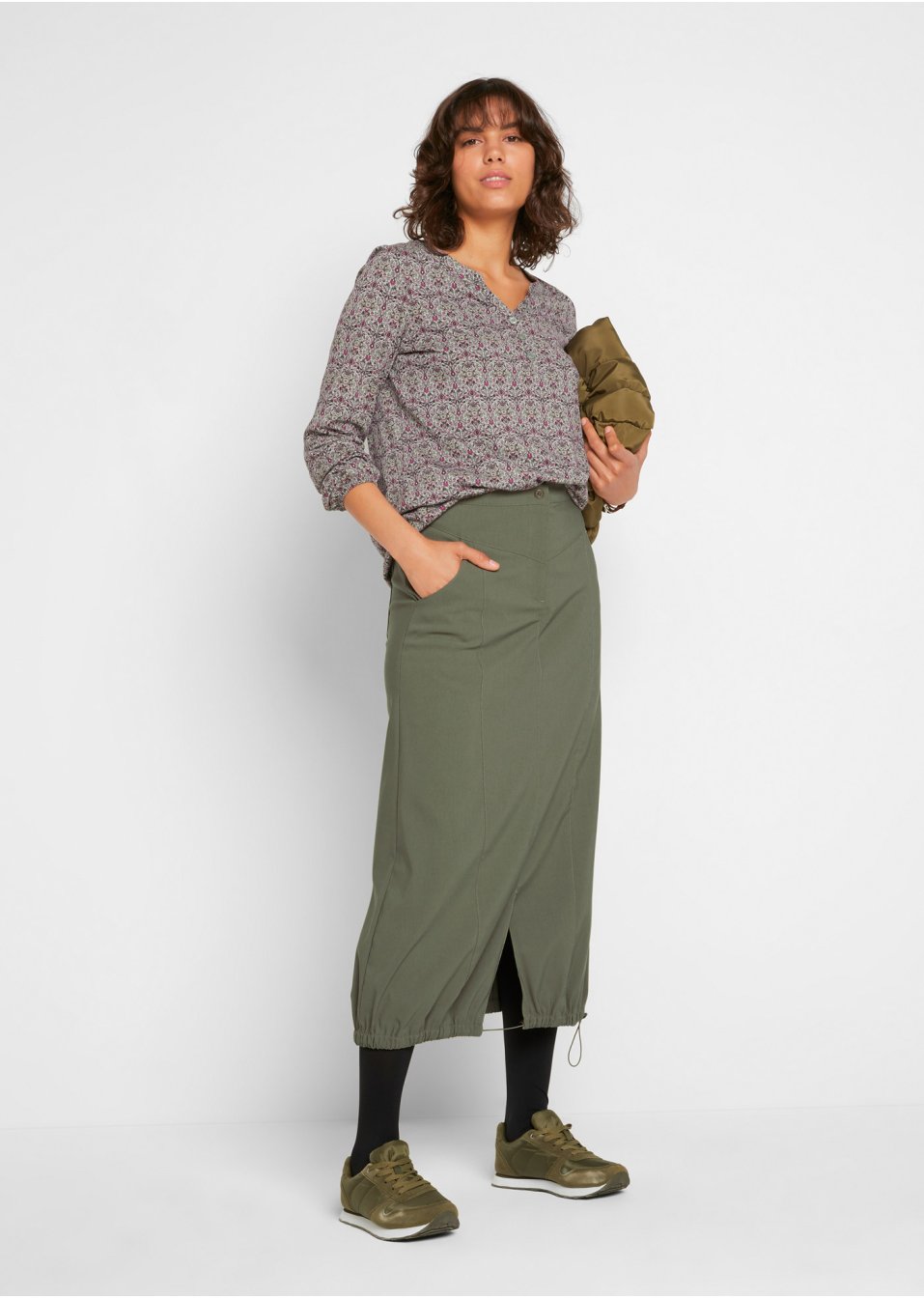 T-shirt manches longues imprimé avec col Henley