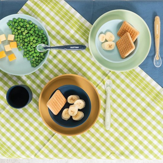 Set Repas Enfant 3 Pièces Silicone   Sable / Vert        de               Nattou