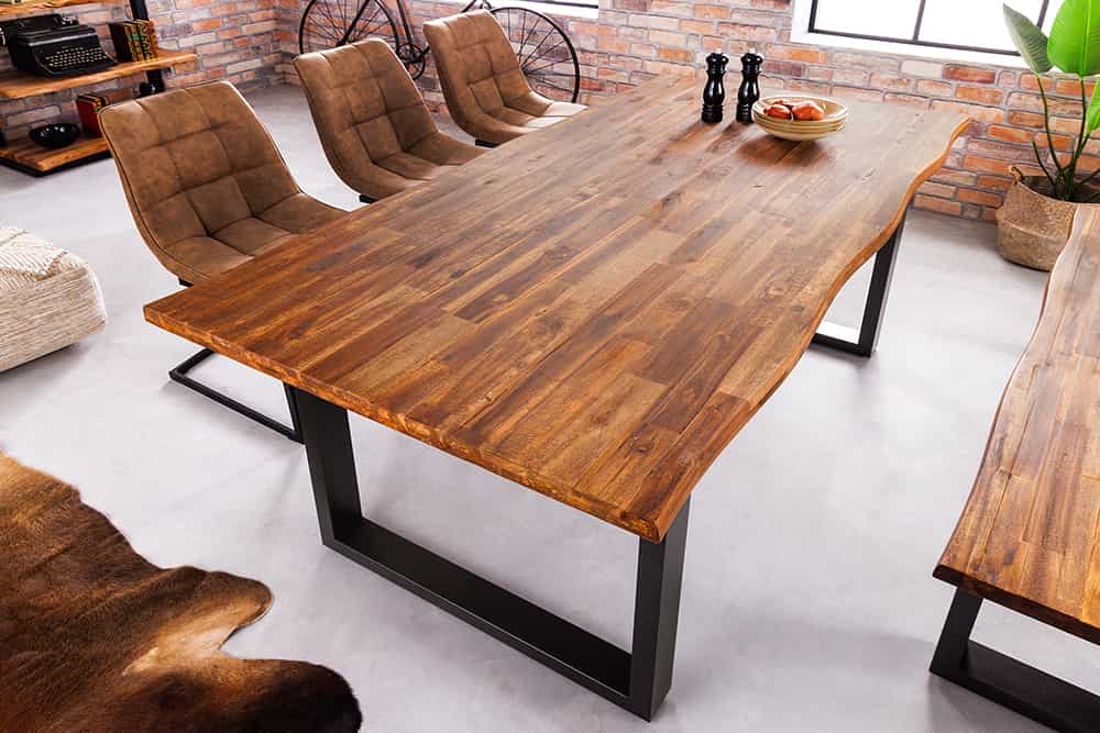 Massivholz Esstisch GENESIS 180cm natur anthrazit Akazie Baumkante Industrial Design
