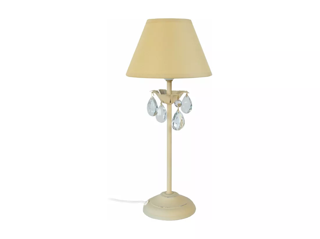 Lampe de chevet colonne métal beige,transparent 47 cm.