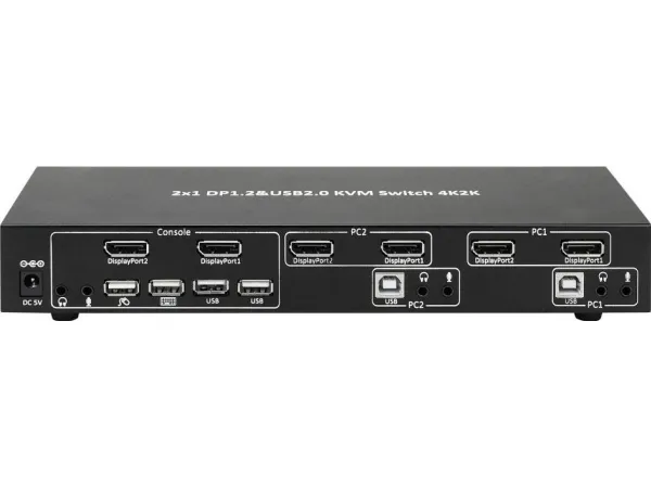 TECHly 2-Port DisplayPort1.2 Dual-Monitor KVM Switch - KVM / audio / USB switch - 2 x KVM / audio - 1 lokalbruger - desktop