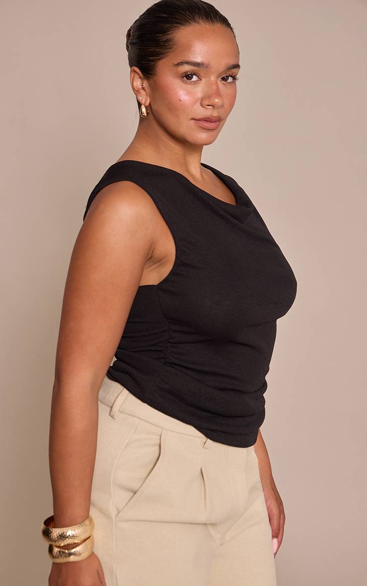 Noir Top Shape Froncé Encolure Asymétrique Pelure D'oignon