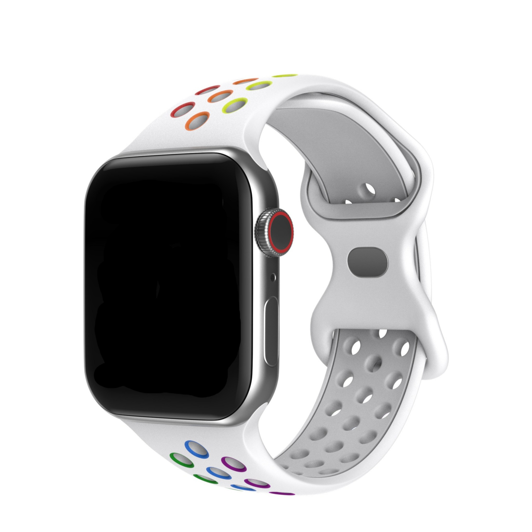 Apple Watch (42/41/40/38 mm) Silikon Sport Armband Dual Color (Gelenkumfang: 175-215mm) - Weiss / Regenbogen