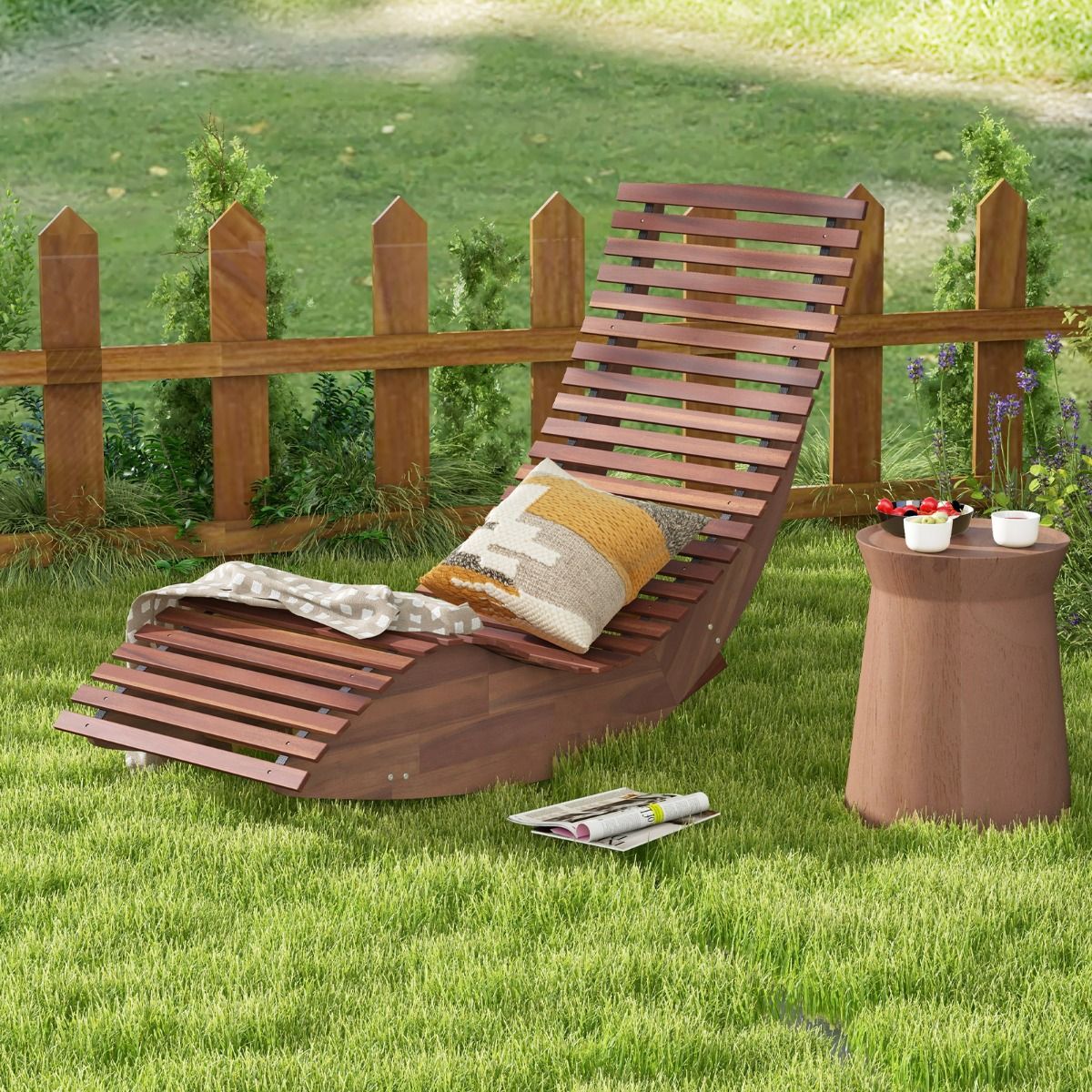 Lot de 2 Chaises Longue à Bascule en Bois d'Acacia Conception à Lattes Butées de Fond Charge Max 160KG Transat Ergonomique Naturel - Lidl-Manfred