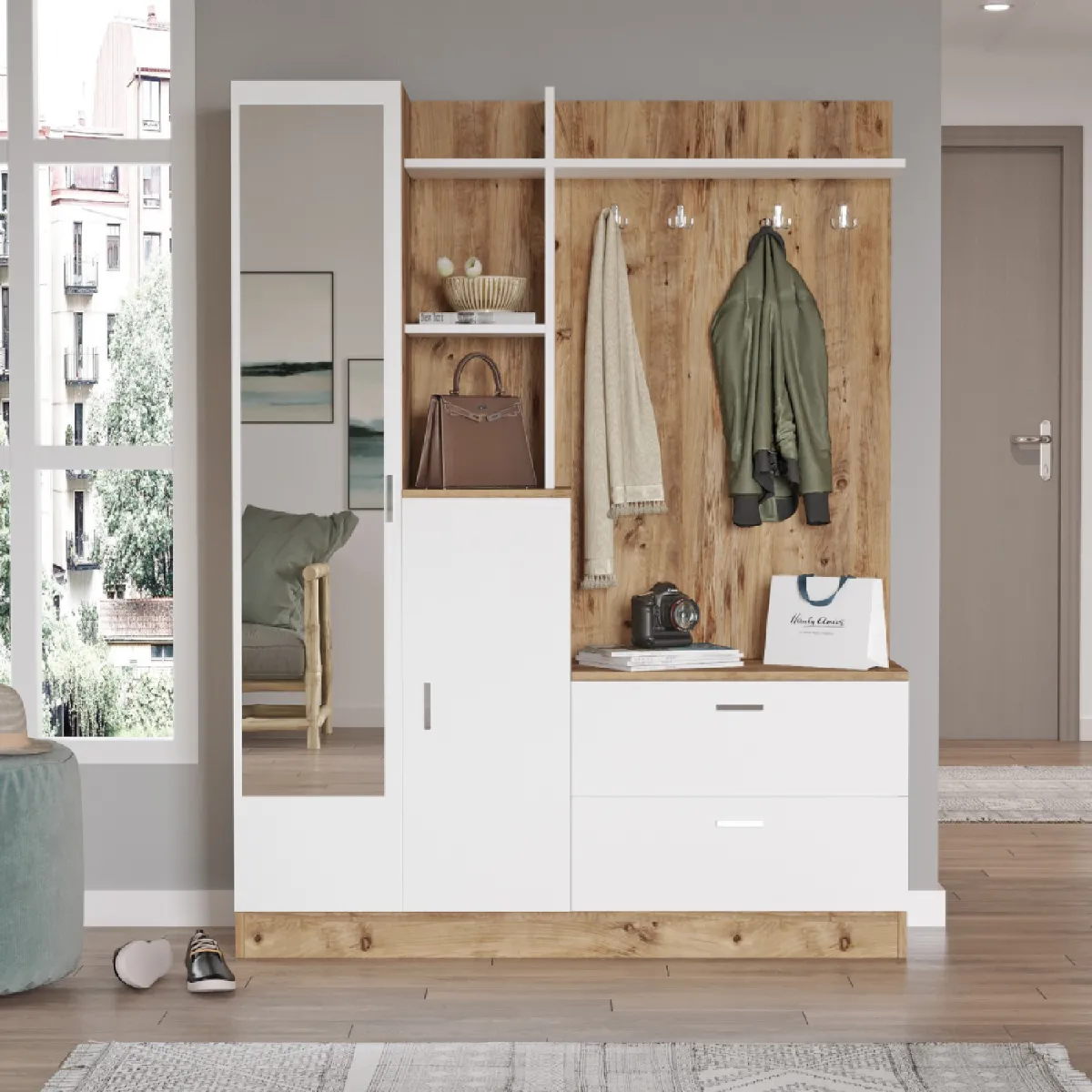 CONCEPT USINE Meuble d'entrée ANKA - Bois naturel/blanc