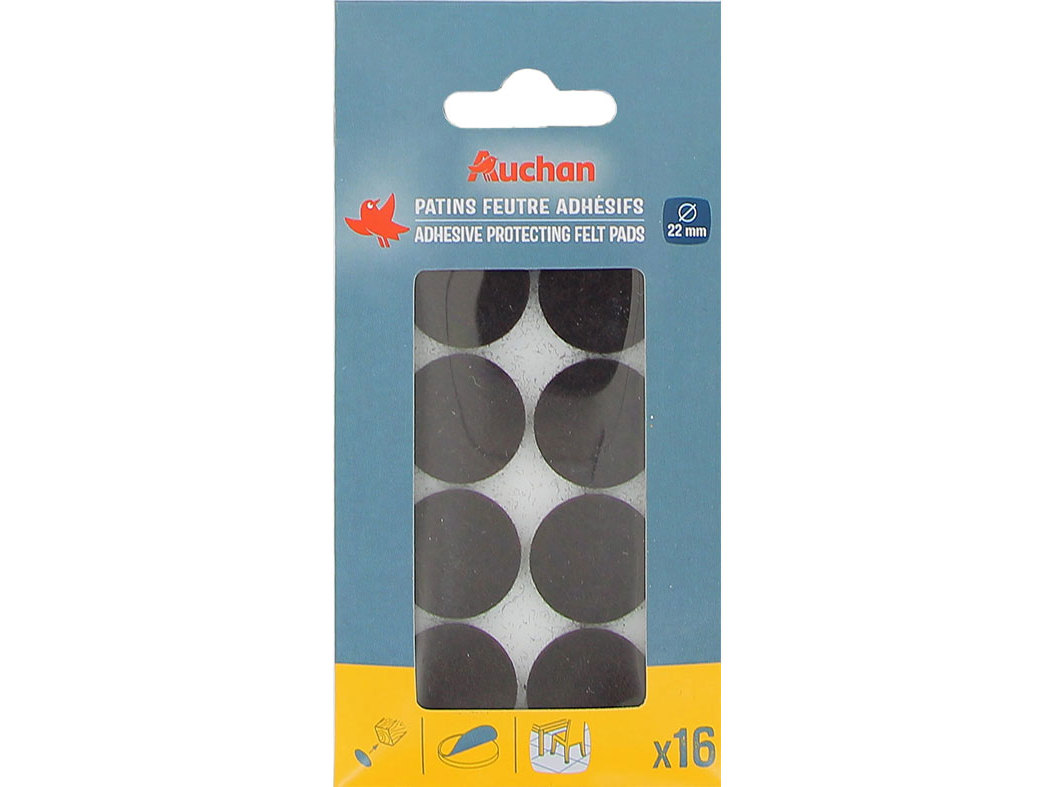 FELTROS PROTECTORES AUCHAN CASTANHOS ADESIVOS 16 PEÇAS 22MM