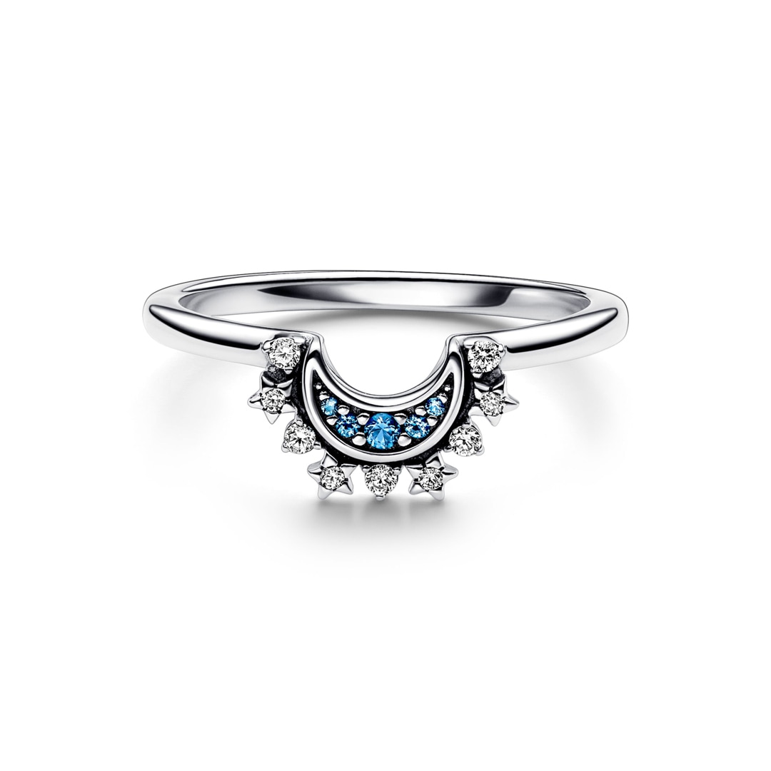 Pandora Moments Himmlisch Funkelnder Blauer Mondring 925 Silber