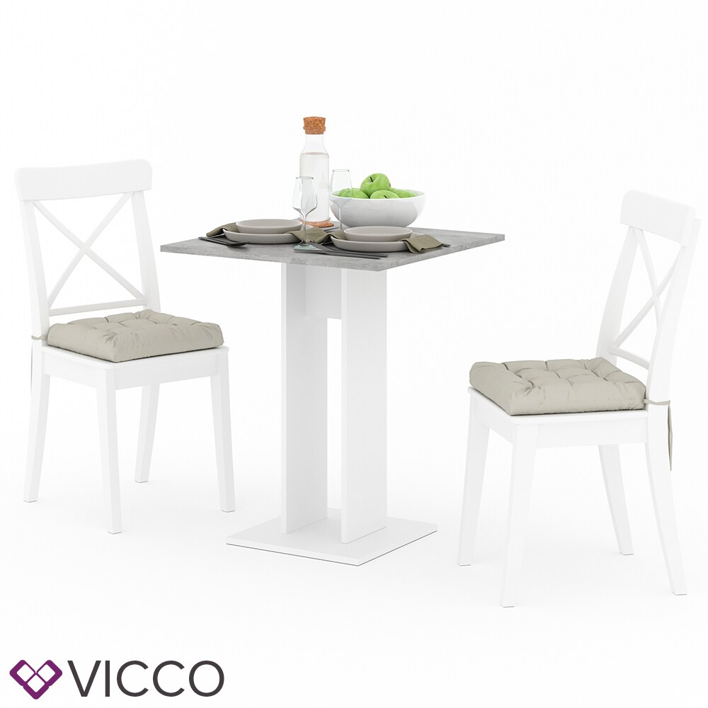 VICCO Esstisch EWERT Küchentisch Esszimmer Tisch Säulentisch weiß beton 65x65 cm