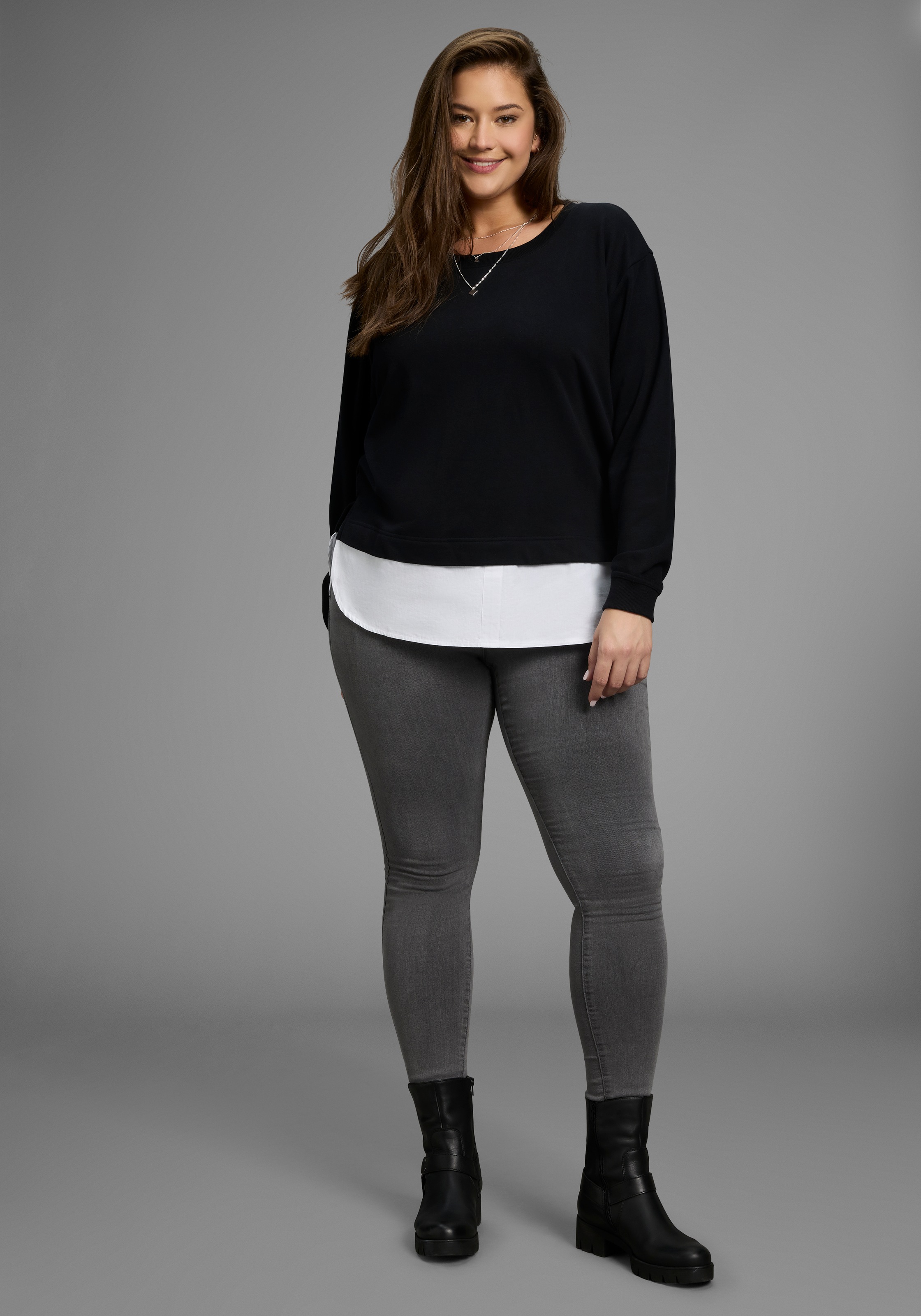 Laura Scott CURVE Sweatshirt , mit gepflegtem Bluseneinsatz - GROSSE GRÖSSE