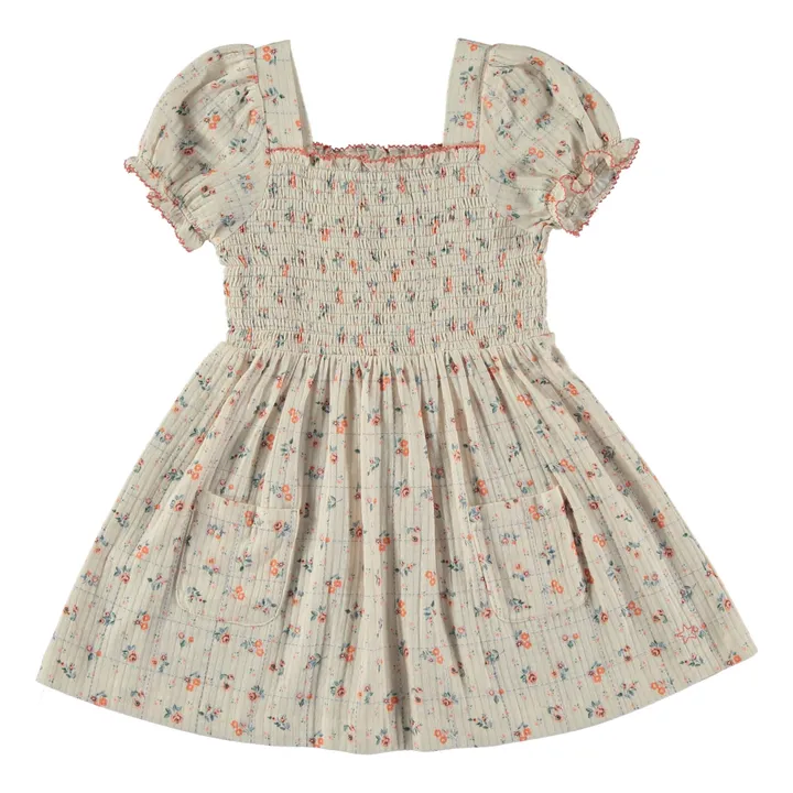 Tocoto Vintage Robe Carreaux à Fleur | Blanc