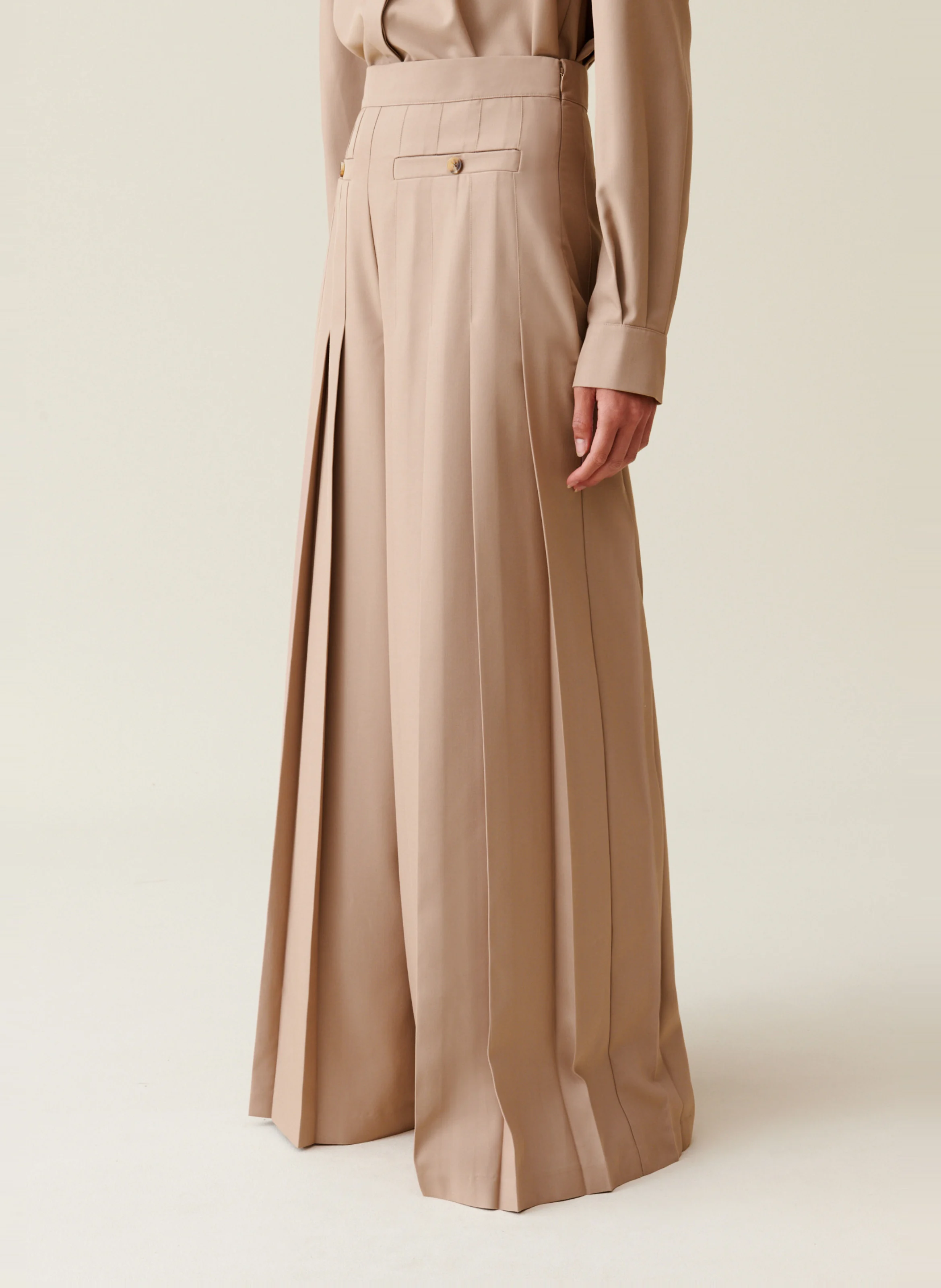 Pantalon large plissé | Beige