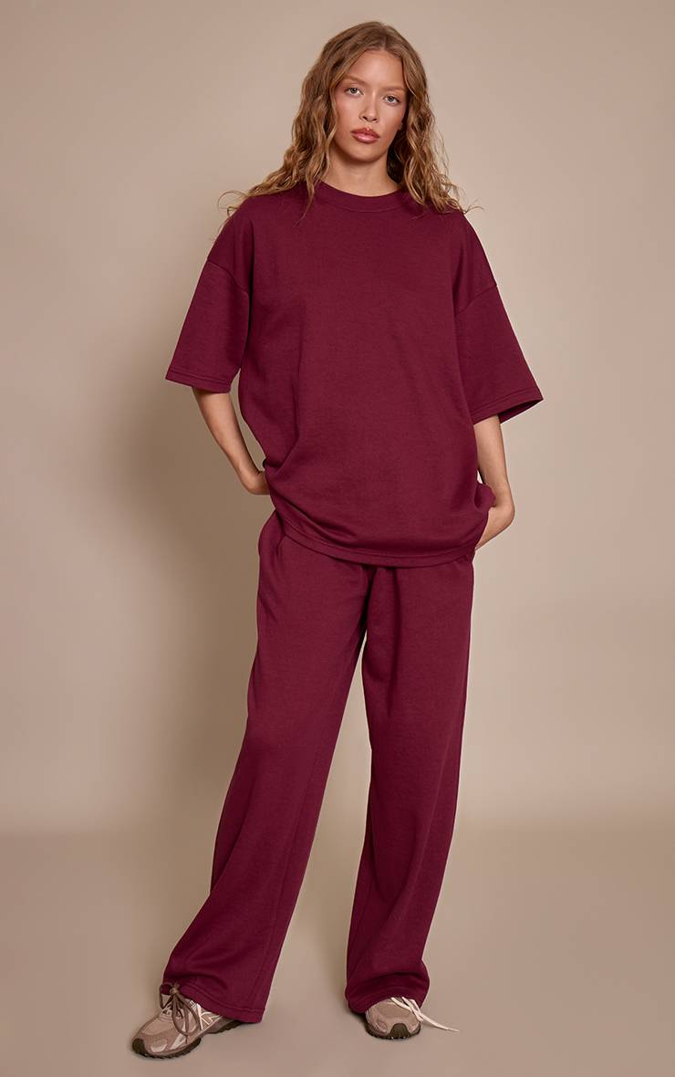 Rouge Bordeaux Pantalon Large Taille Mi-haute En Jersey