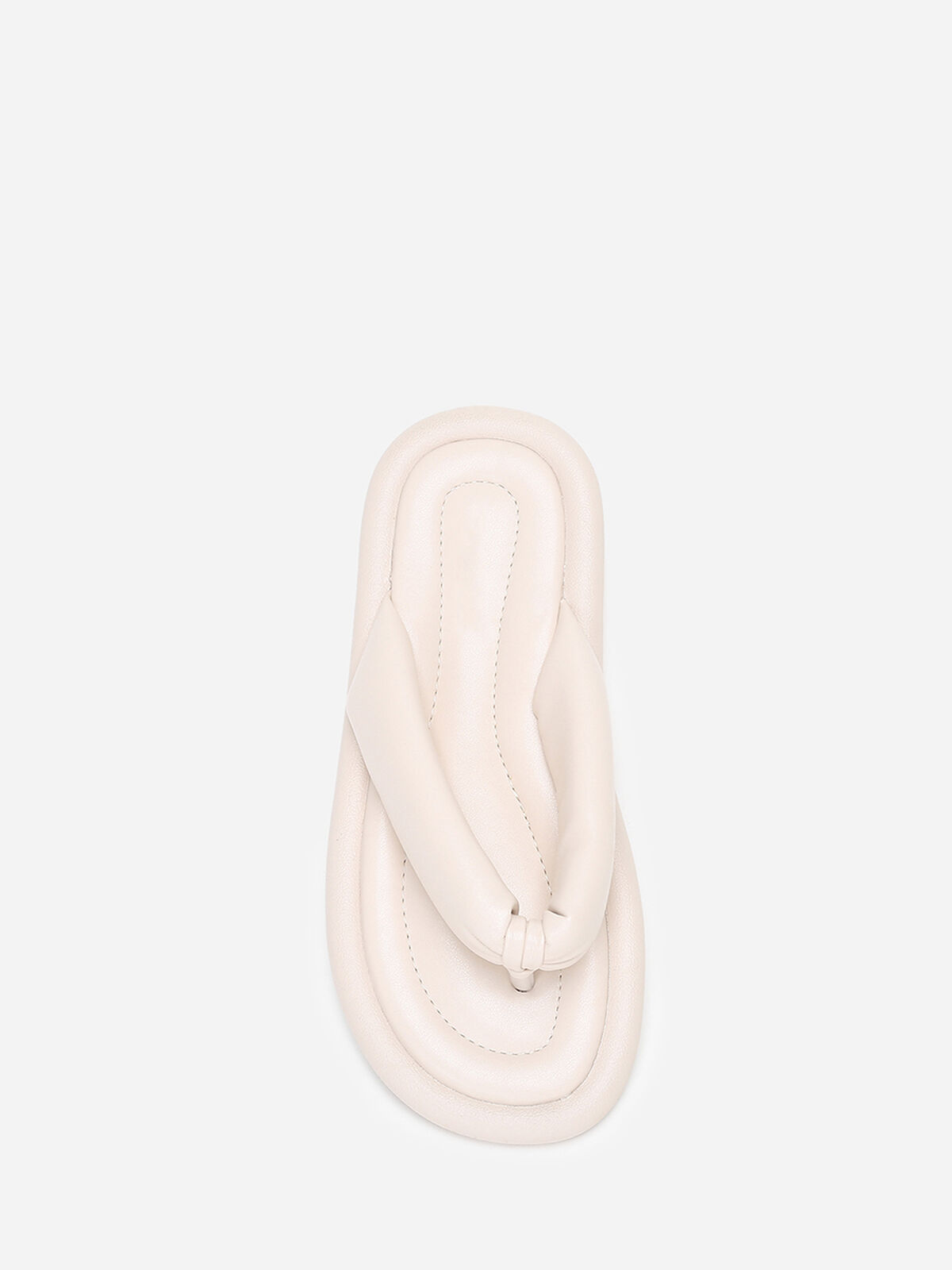 Tongs en simili à bride arrondie et matelassée- Beige