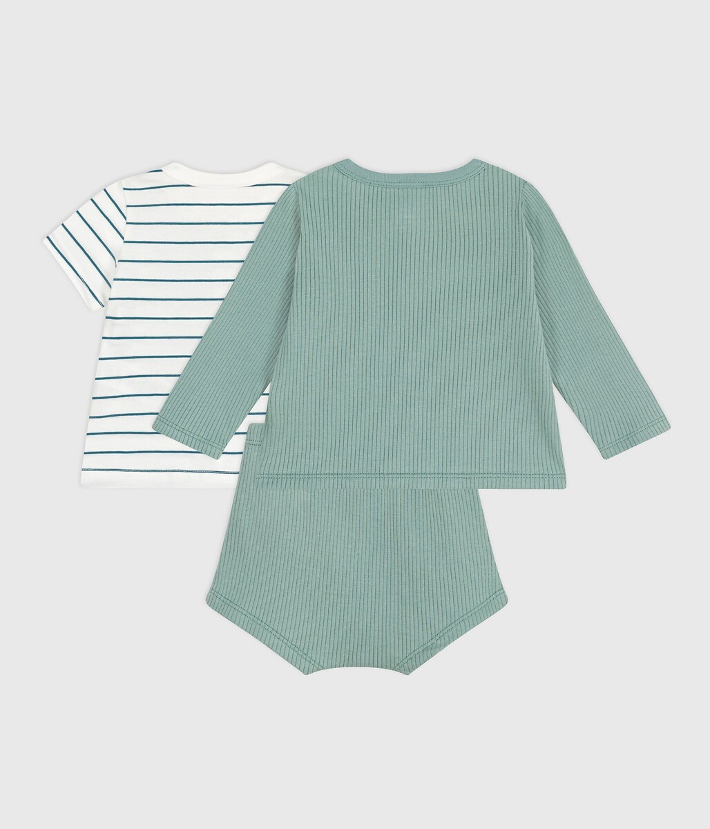 PETIT BATEAU<br>Conjunto de maternidade de algodão de três peças com camiseta