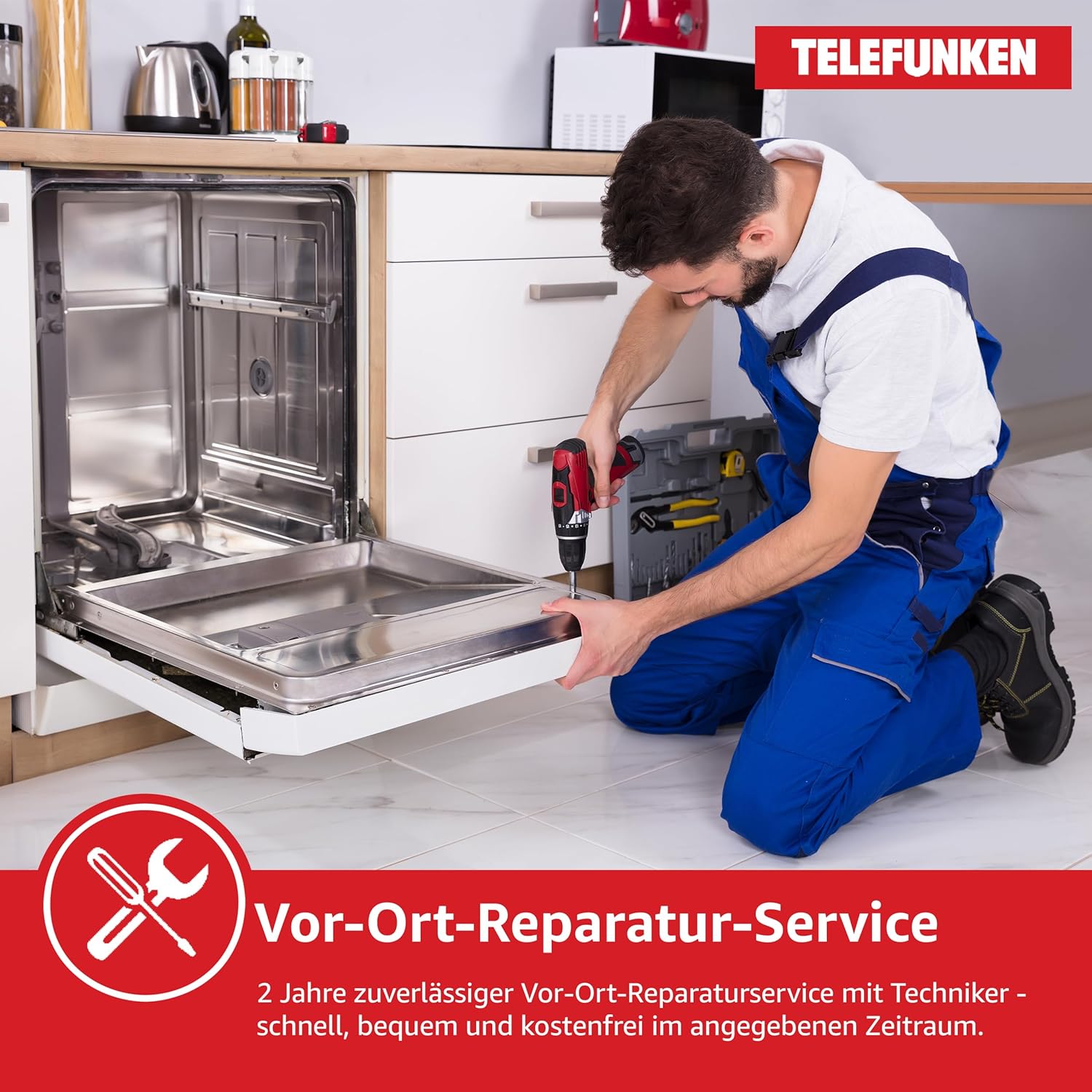 Telefunken Geschirrspüler 60 cm teilintegrierbar, Einbau Spülmaschine, 12 Maßgedecke, 6 Programme, AquaStop, Startzeitvorwahl, Auto-Door, leise 45 dB, Eco, höhenverstellbar, Besteckkorb, GET6012DI