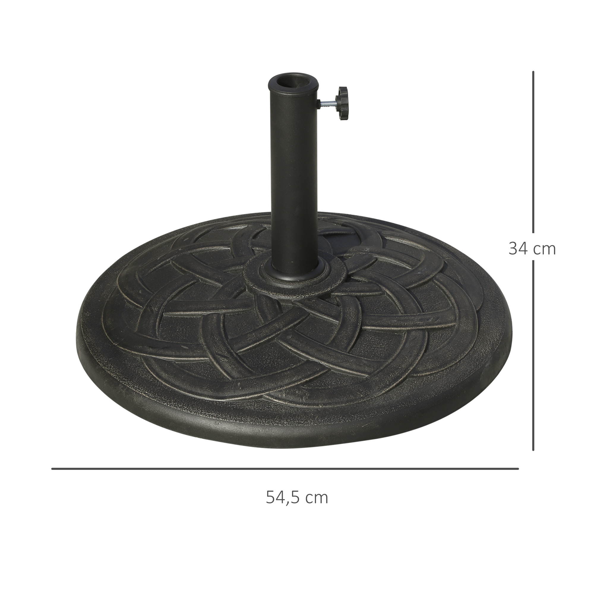 Base para guarda-sol de jardim Outsunny, peso líquido 19 kg, suporte para guarda-sol adequado para hastes de 38 mm/48 mm, resina para pátio externo e terraço, Ø54,5 x 34 cm, bronze