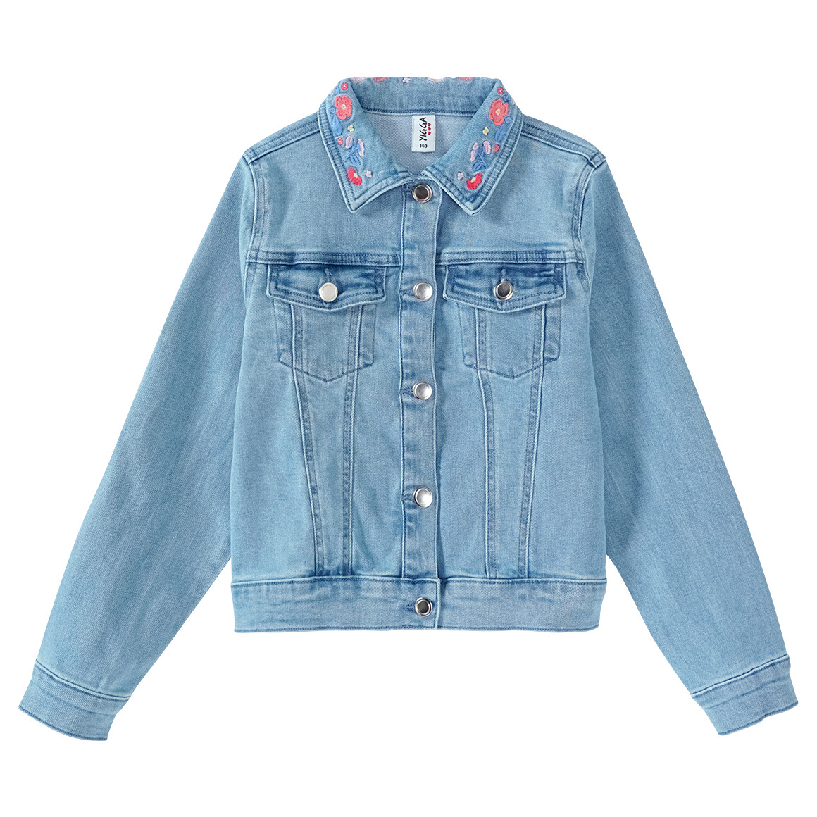 Yigga Mädchen Jeansjacke mit Blumen-Stickerei hellblau