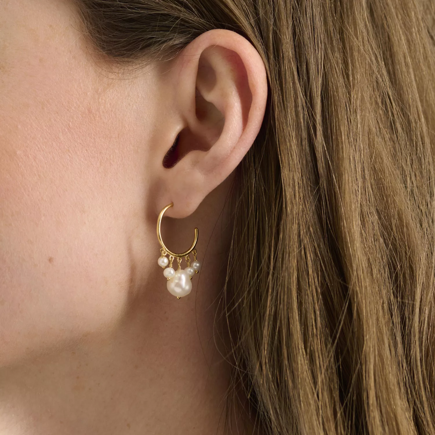 Pernille Corydon Bay Pearl Øreringe 18 kt. Forgyldt Sølv e-016-gp
