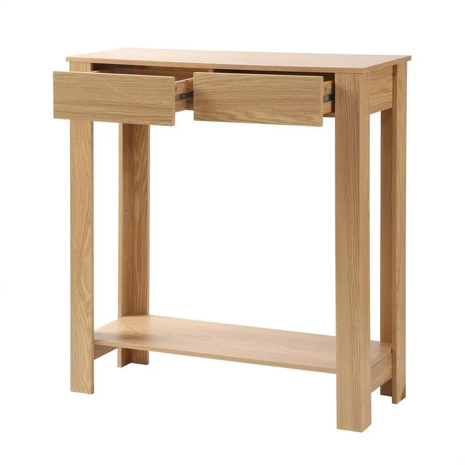 CALICOSY - Hoge console met 2 lades in eiken decor - Licht hout - 29x79x86,5 cm