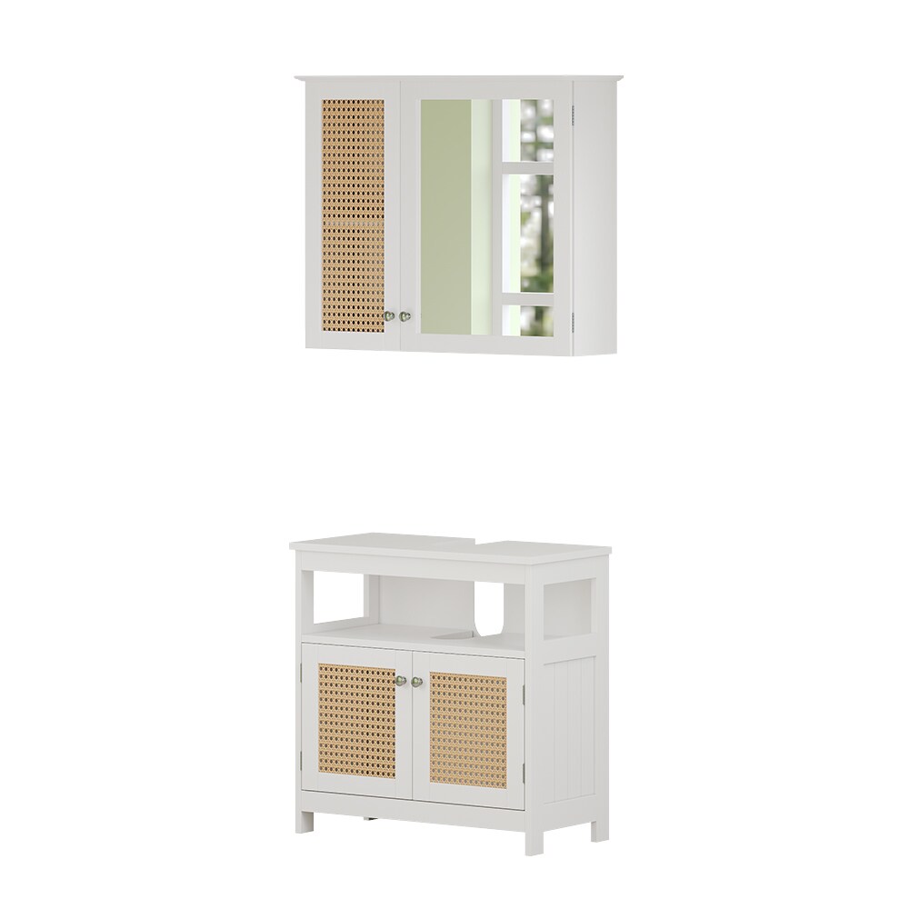 Vicco Badmöbel-Set Rosario, Weiß, moderne Serie, Badezimmer, dekorative Front, Spiegelschrank, Waschtischunterschrank