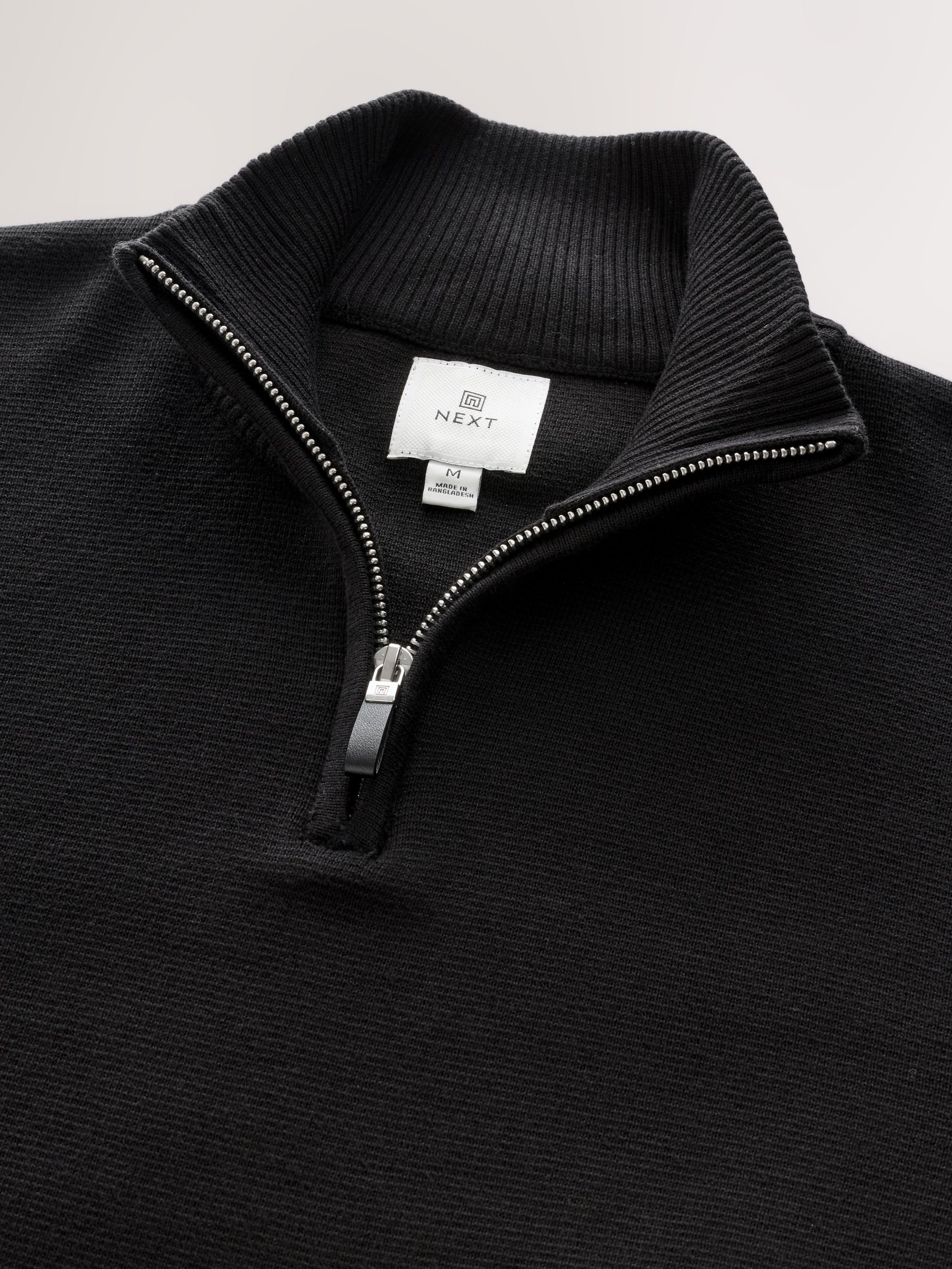 Zwart - Effen - Regular fit 100% katoenen premium trui met korte rits