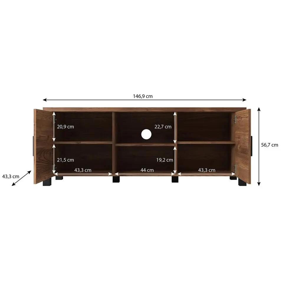 Meubella - TV-Meubel Olivia - Zwart - Eiken - 147 cm