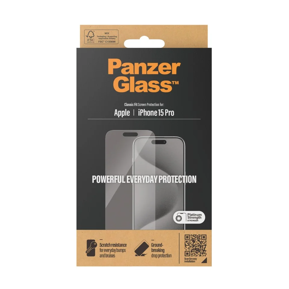 PanzerGlass - Skærmbeskyttelse iPhone 15 Pro - Classic Fit