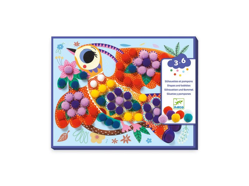 DJECO Bastelset Silhouetten Pompons Collage-Aktivität für Kinder
