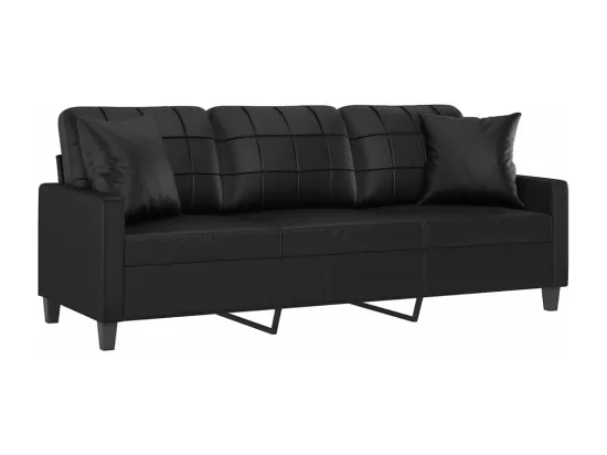 Canapé 3 places avec oreillers décoratifs noir 180cm similicuir