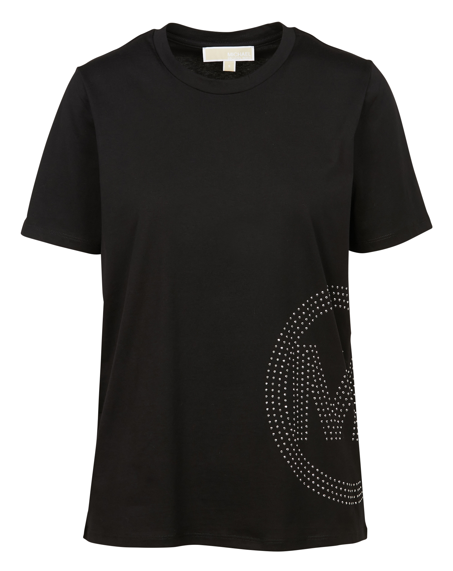 Tee-shirt col rond à studs en coton | Noir