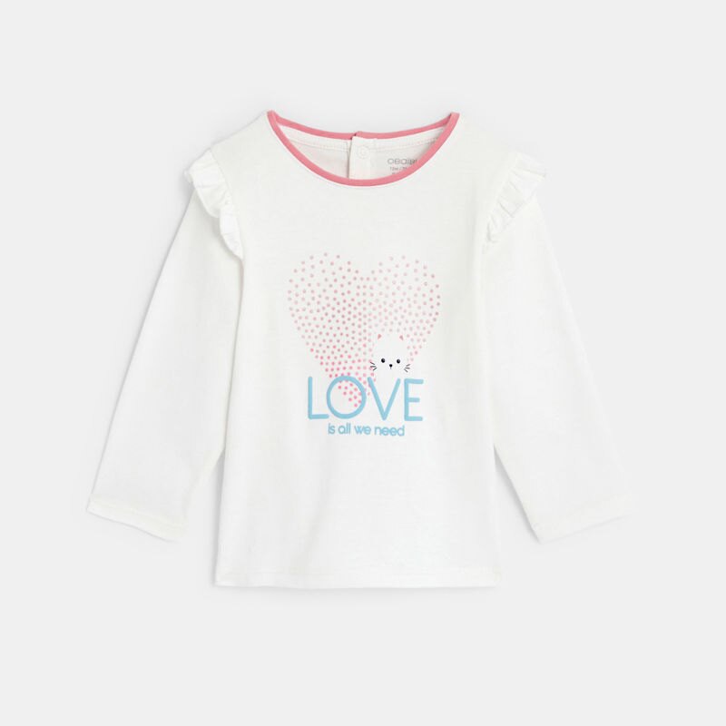 T-shirt impression cœur à volants blanc bébé fille Blanc