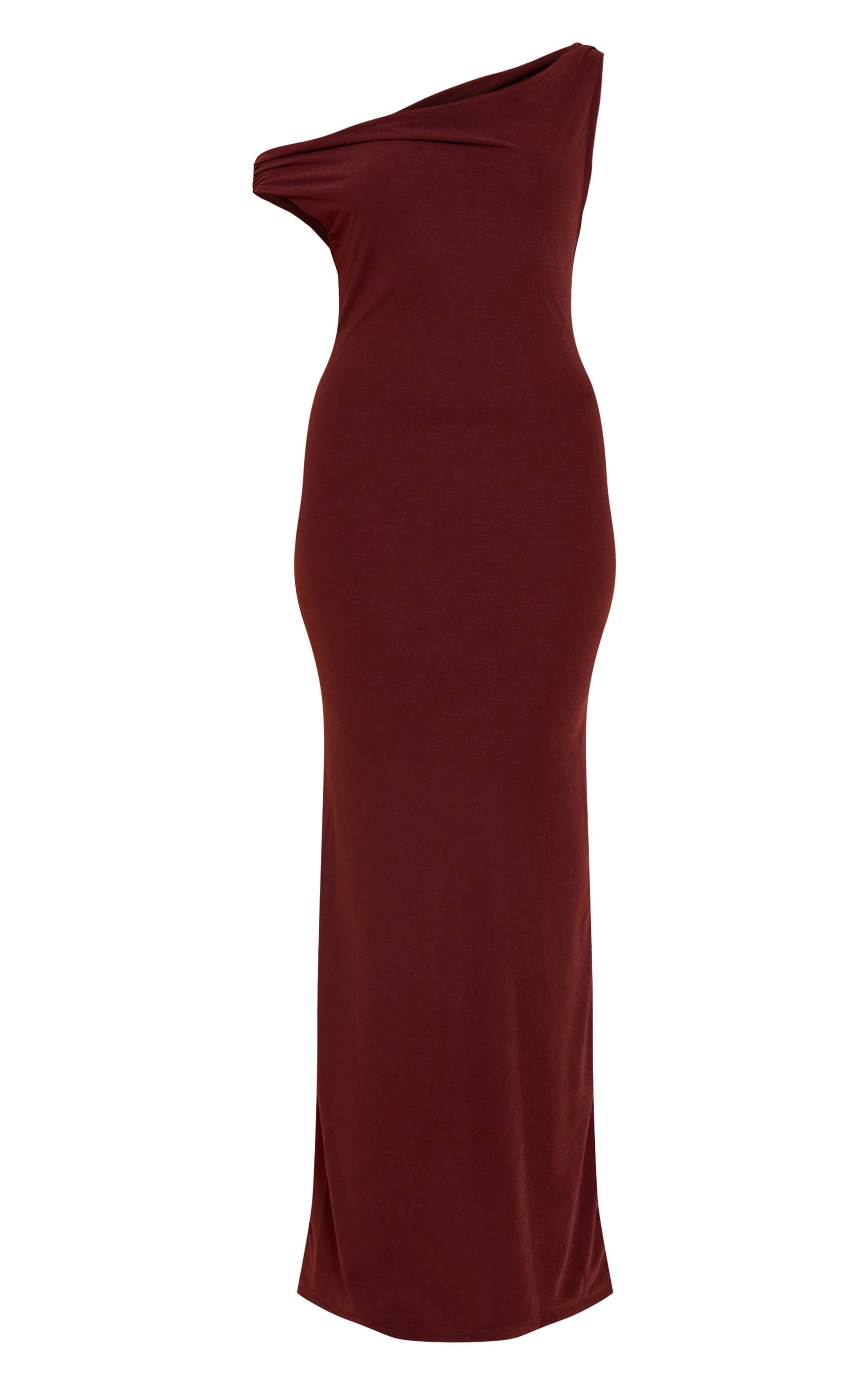 Chocolat Robe Maxi Asymétrique En Mousseline Double Épaisseur