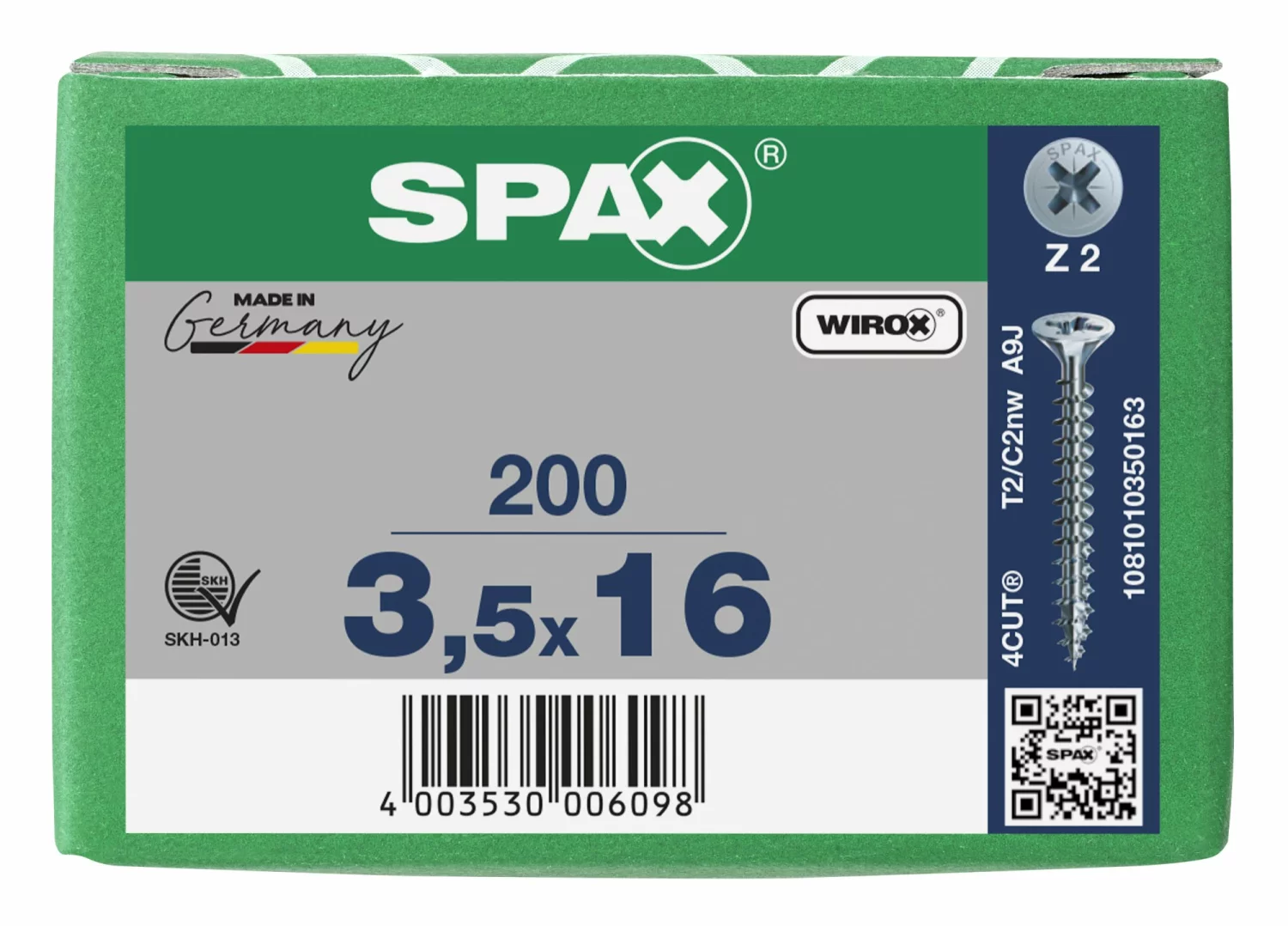 SPAX 1081010350163 Universele schroef, Verzonken kop, 3.5 x 16, Voldraad, Kruiskop Z2 - WIROX - 200 stuks
