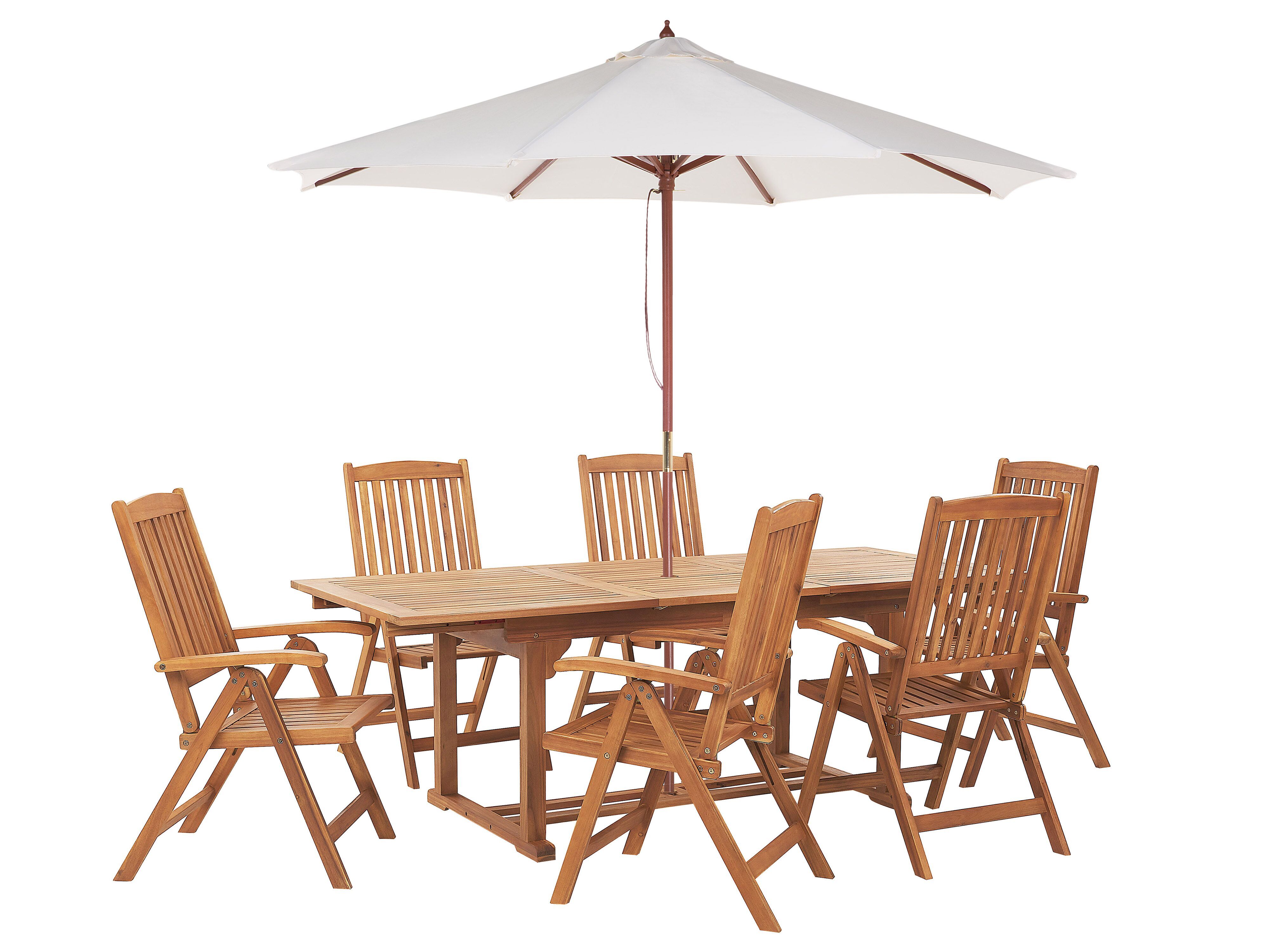 Tuinset 6-zits JAVA met parasol (12 opties) Acaciahout Lichtbruin