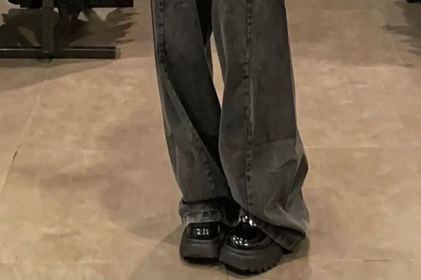 Kloitrinm - High Waist Washed Baggy Jeans
