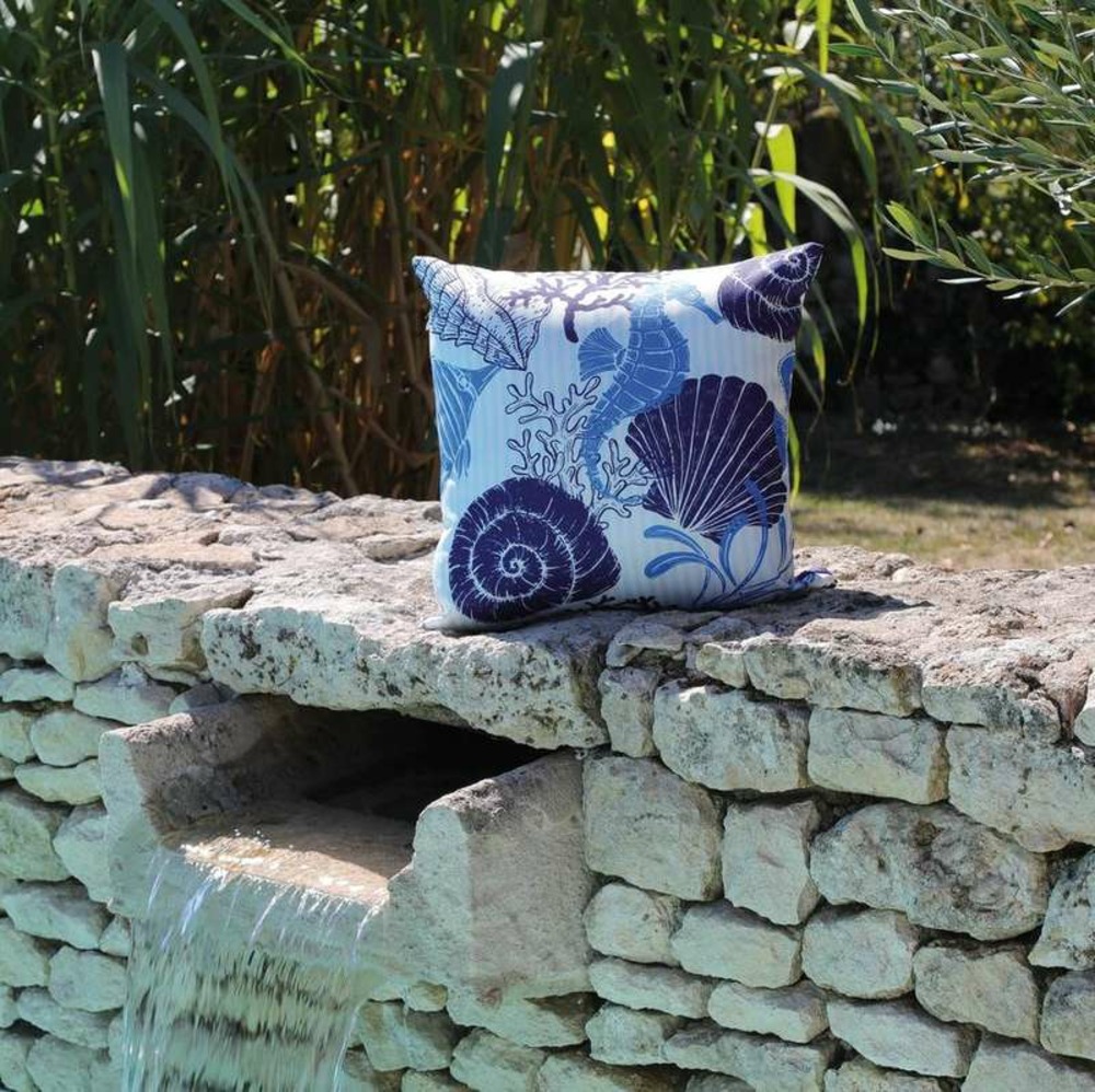 Lot de 2 coussins motif - 45 x 45 cm - coquillage bleu