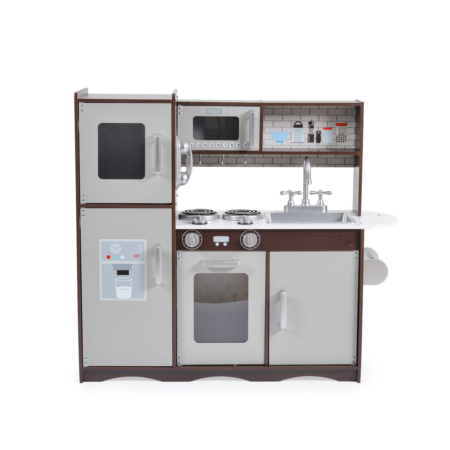 Moni Kinderküche Smart 7266 Holz 95 cm hoch Spülbecken, Backofen, Mikrowelle braun